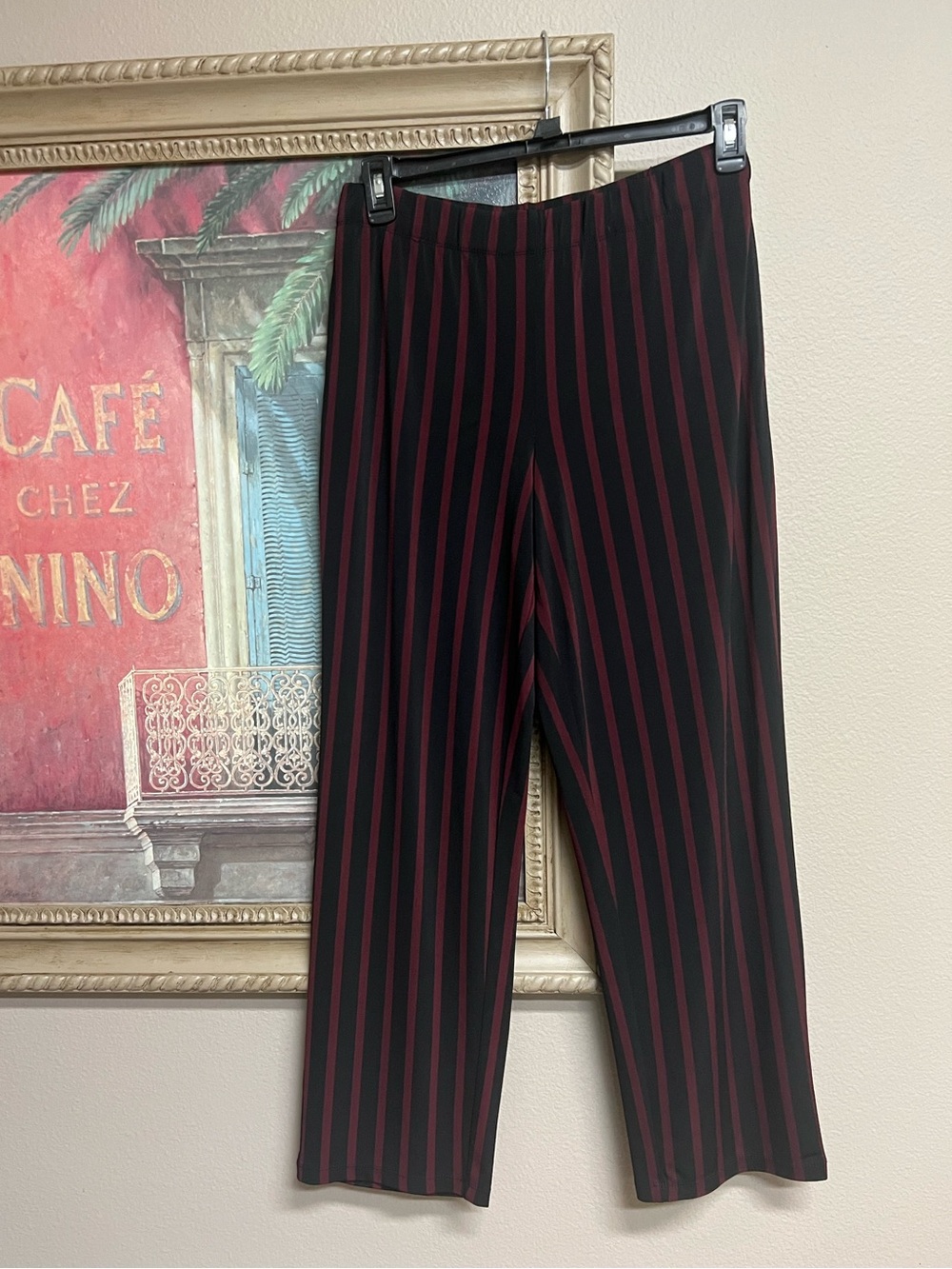 Susan Graver Black with Burgundy Vertical Stripes Women’s Pull on Pants
